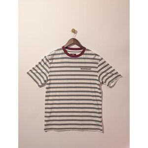 Independent Truck Co Striped Shirt Mens M White Burgundy Excellent Skate Tee